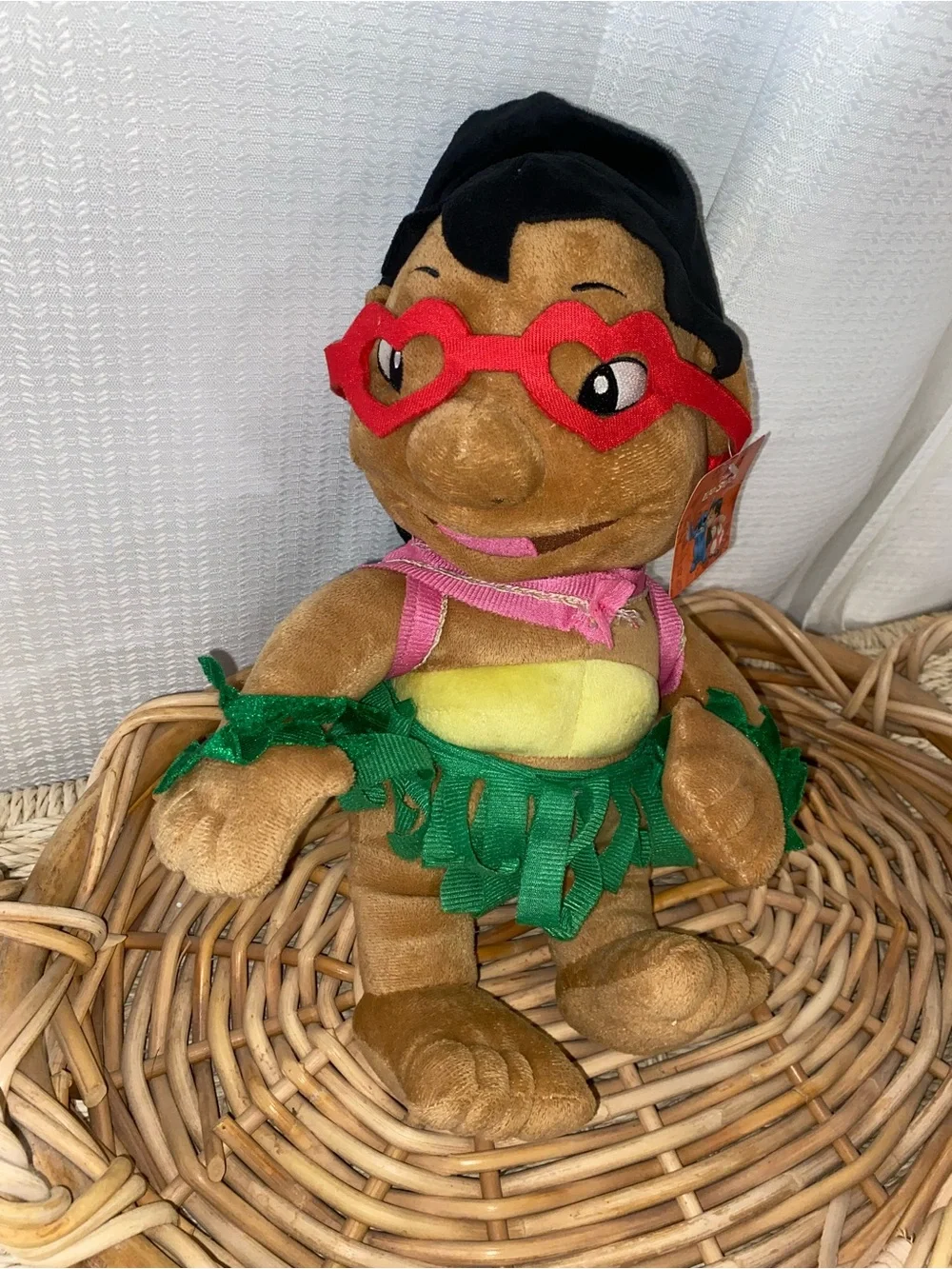 Disney Brown Plush Hula Doll with Red Heart Glasses and Green Skirt Lilo